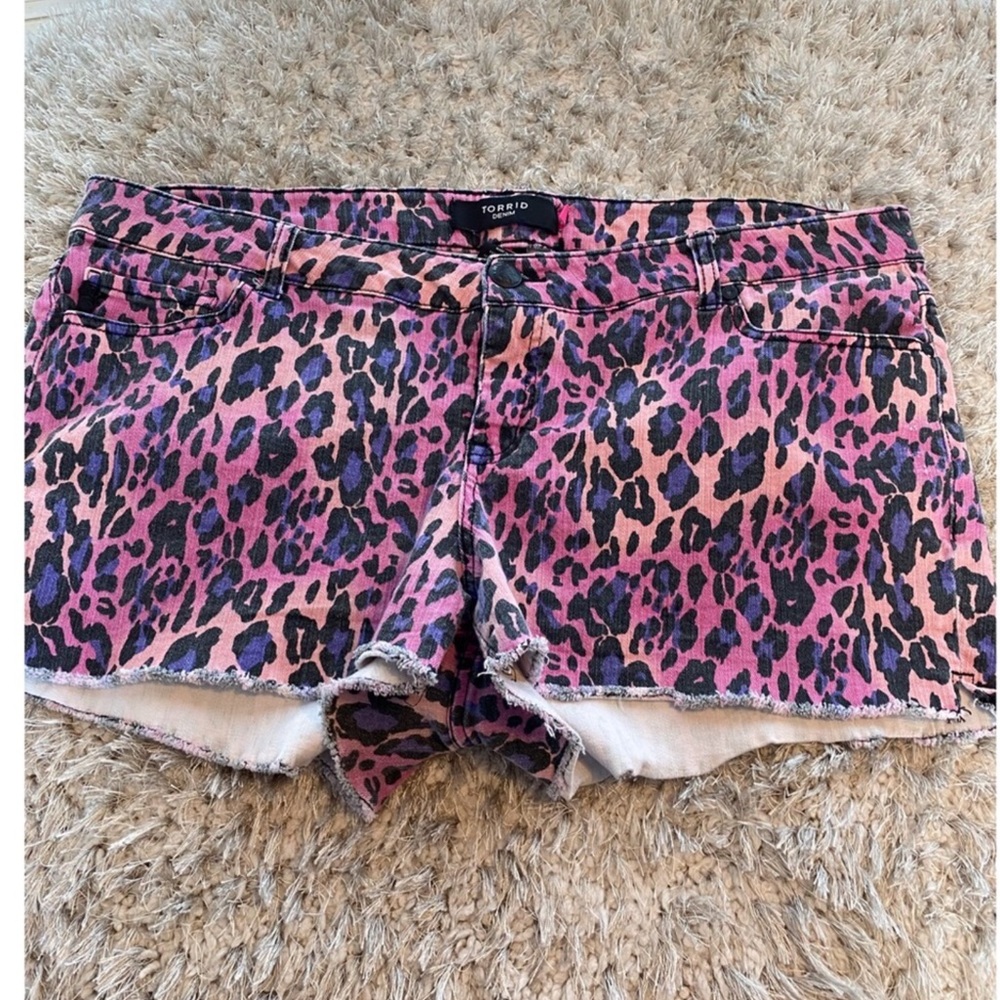 Torrid Pink and Black Leopard Jean Shorts